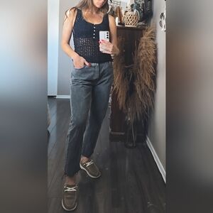 Levi’s 501 Cropped Straight Jeans W28 Black Wash Raw Hem Distressed Vintage